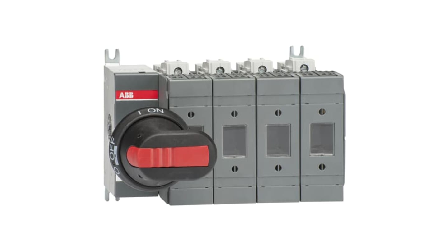 Sezionatore portafusibili integrato ABB, 4 poli, 63A, montaggio su base, con impugnatura e albero, codice 1SCA115446R1001.