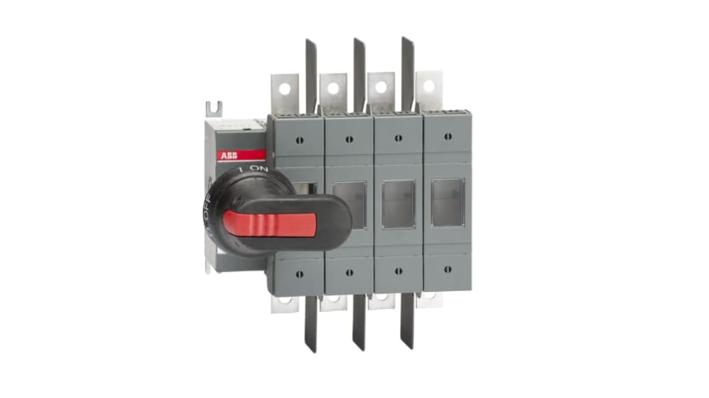 Sezionatore portafusibili ABB 1SCA115909R1001, 4 poli, corrente massima 160A, include impugnatura e albero.