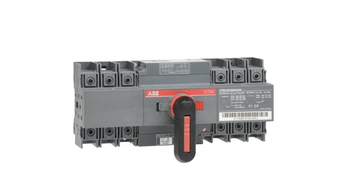 Sezionatore interruttore integrato ABB, 3 poli, 40A, montaggio su base, con impugnatura manuale e kit di bulloni.