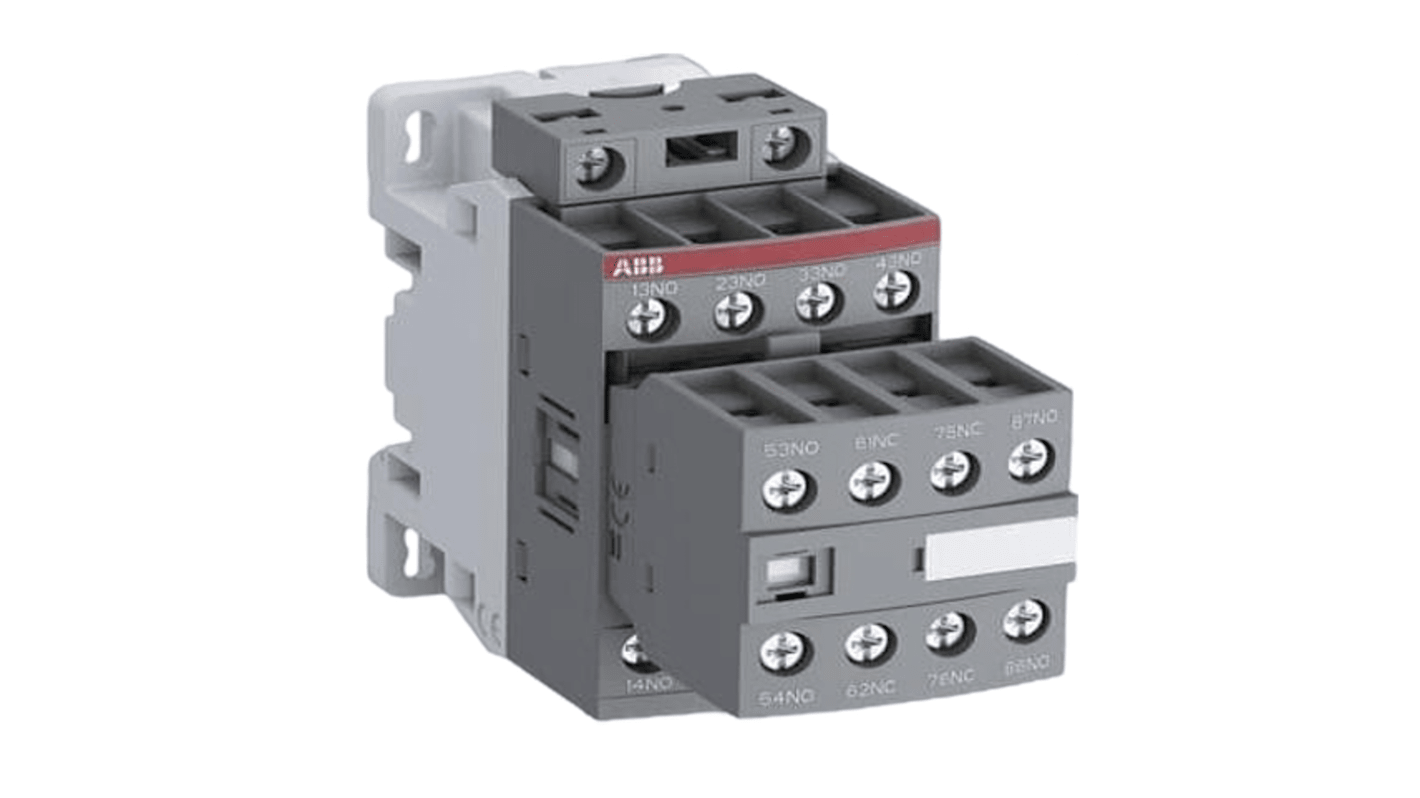 Relè contattore ABB 1SBH137001R1259, 2 NC e 6 NA, corrente 4 A, tensione 48-130 V, montaggio anteriore, peso 0,32 kg.