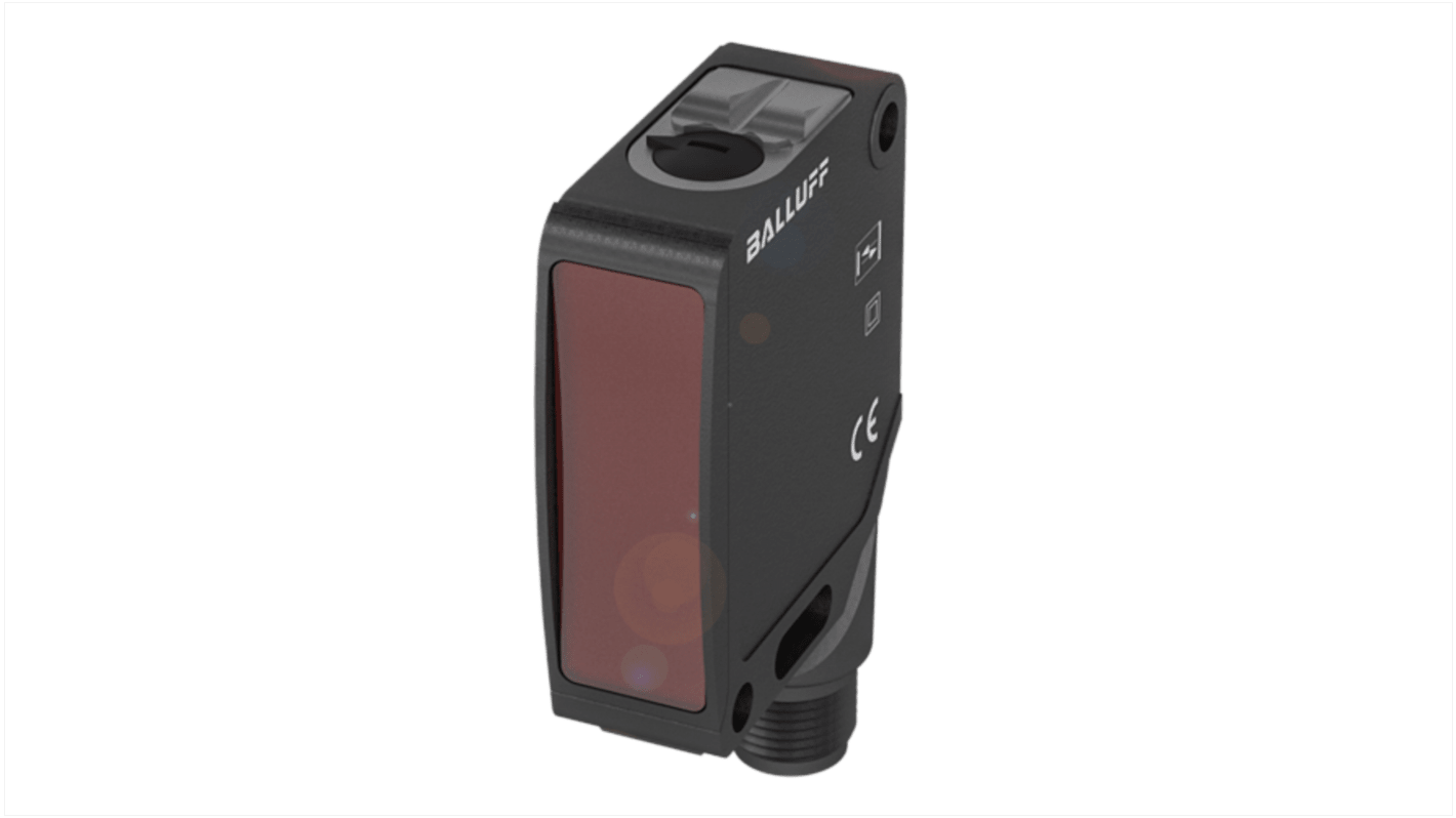 Sensore fotoelettrico rettangolare BALLUFF BOS027M, rilevamento fino a 10 m, uscita PNP, collegamento M12, LED rosso.