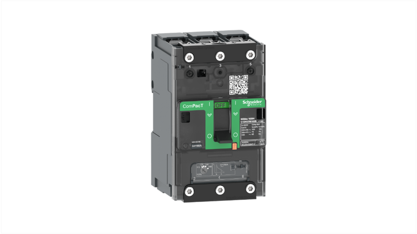Interruttore magnetotermico scatolato Schneider Electric, 3 poli, 80A, montaggio fisso, protezione sovraccarico regolabile.