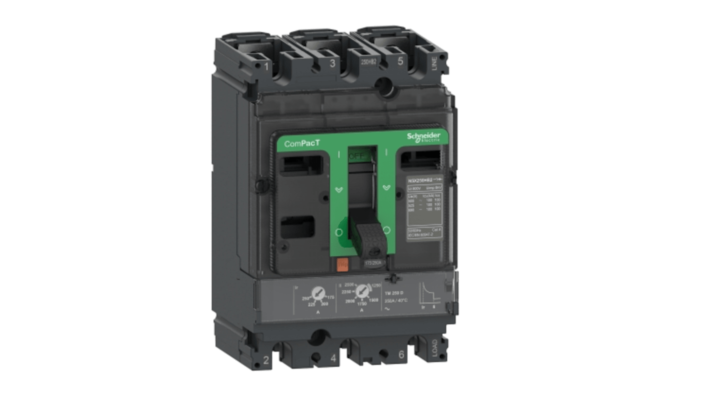 Interruttore magnetotermico scatolato Schneider Electric C16B3TM080, 3 poli, 80A, montaggio fisso, protezione da sovraccarico regolabile.