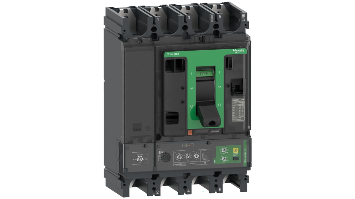 Interruttore magnetotermico scatolato Schneider Electric, 4 poli, 400A, montaggio fisso, con unità MicroLogic 4.3.