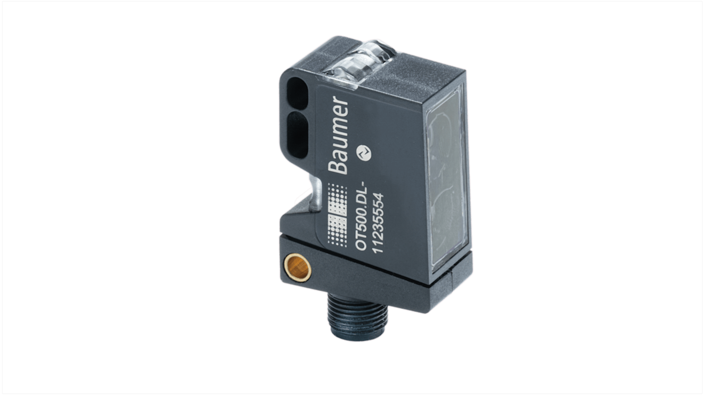 Baumer OT500.SL-GDGQJ.72F, sensore fotoelettrico rettangolare a riflessione, gamma di rilevamento 1500 mm, uscita PUSH/PULL.