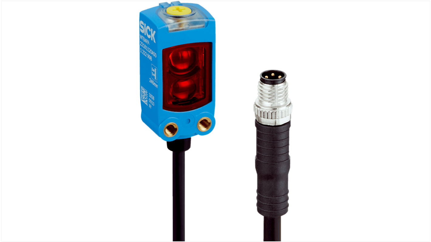 Sensore fotoelettrico Sick WTB4FP-97311120ZZZ, miniaturizzato, rilevamento 220 mm, montaggio a muro, grado di protezione IP66.
