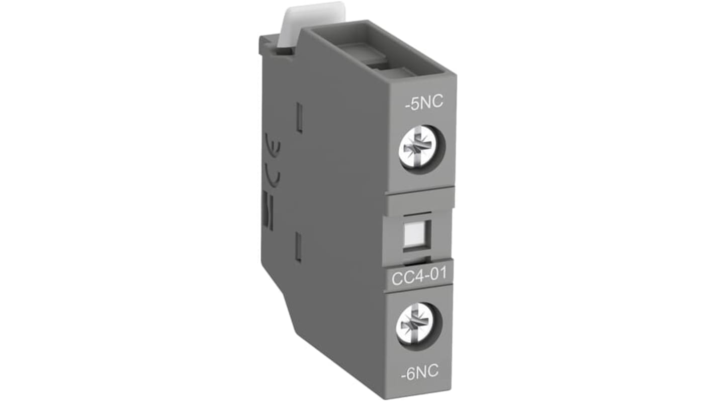 Blocco di contatti ausiliari ABB 1SBN010111R1001, 2 contatti (1NC + 1NO), montaggio DIN, corrente nominale 2 A.