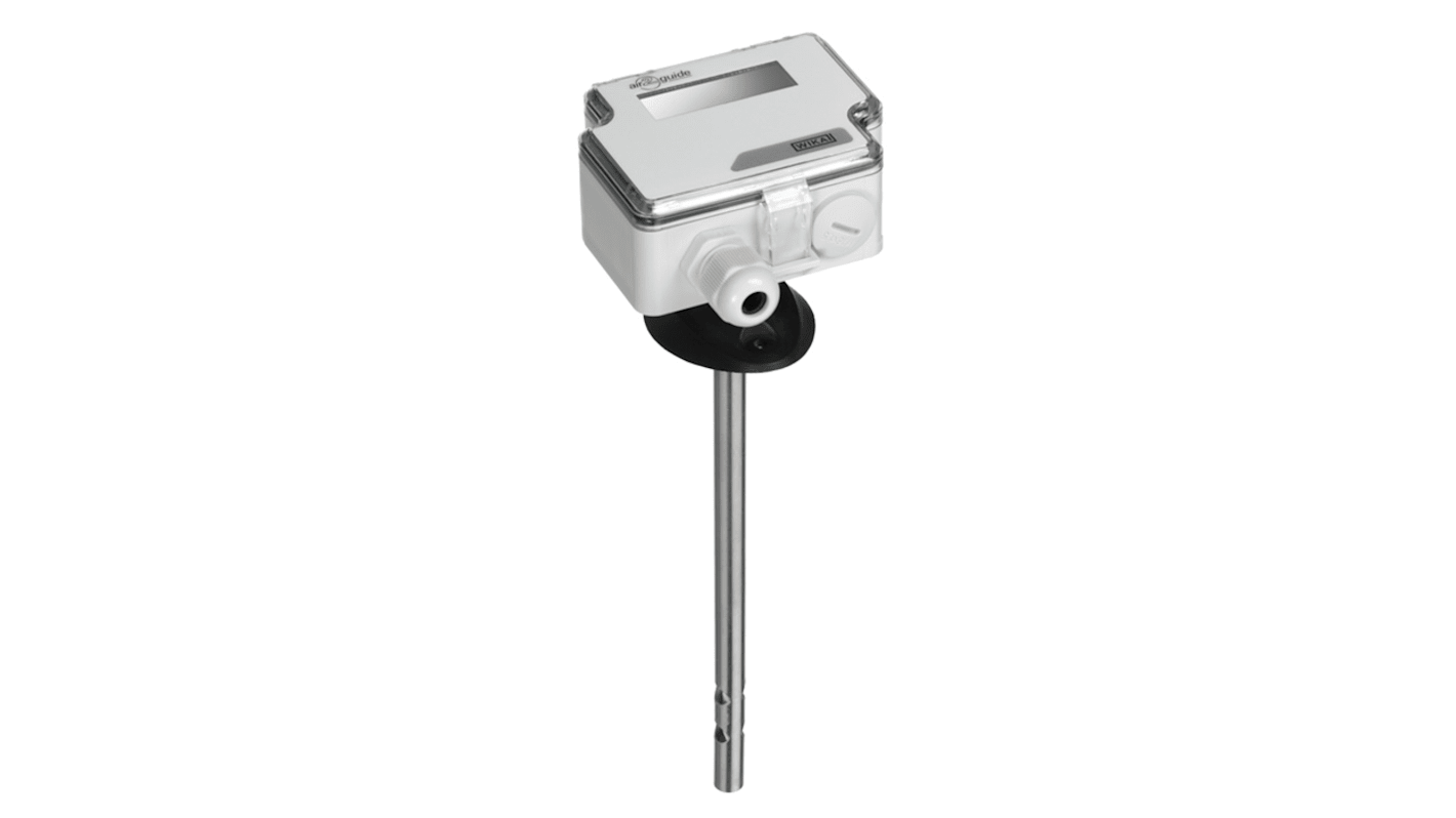 Flussometro WIKA 42500761 per aria e gas, flusso massimo 20 l/min, alimentazione 24 V, uscita 0-10 V o 4-20 mA, montaggio su tubi o condotti.
