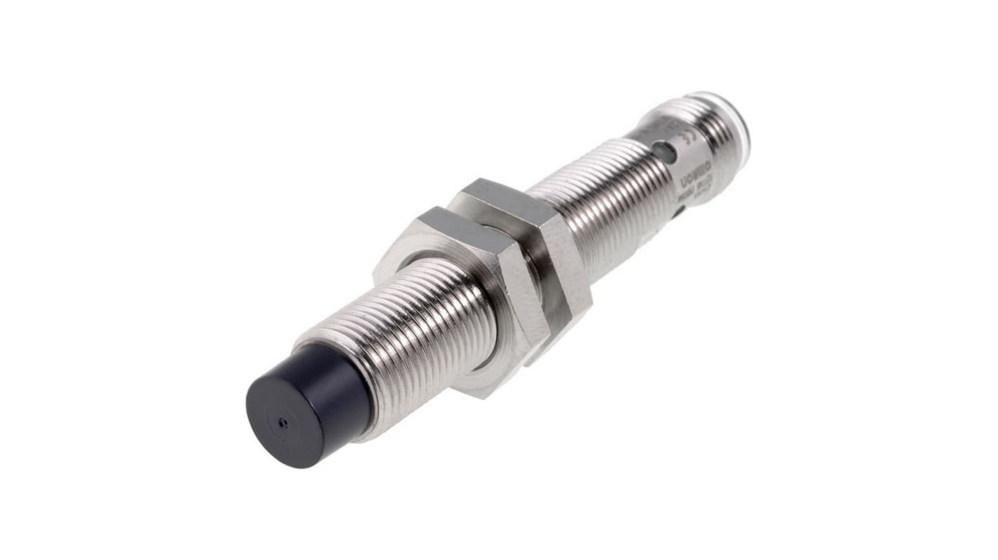 Sensore di prossimità cilindrico PNP Omron E2A-M12LN05-M1-B1-TP, con gamma di rilevamento 5 mm, connettore M12, grado di protezione IP67/IP69k.