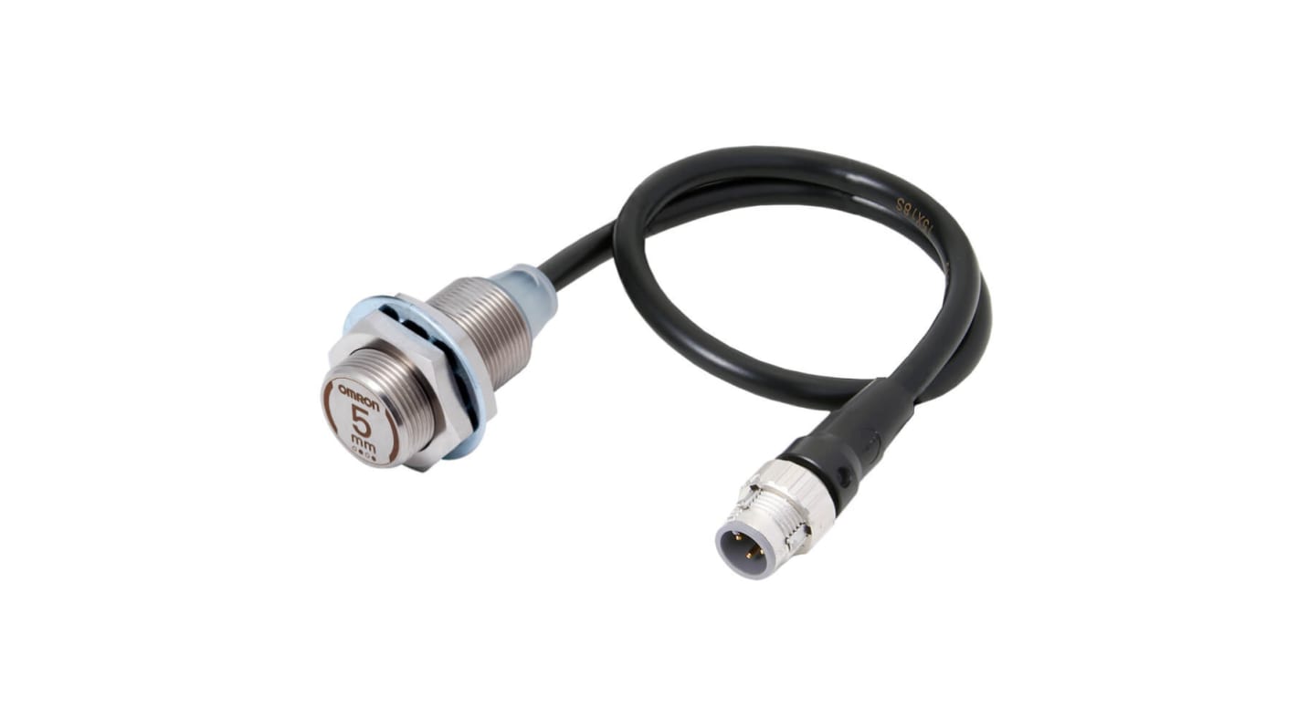 Sensore di prossimità cilindrico Omron E2EW-X5B118-M1TJ 0.3M, PNP M18, rilevamento 7 mm, grado di protezione IP67G.