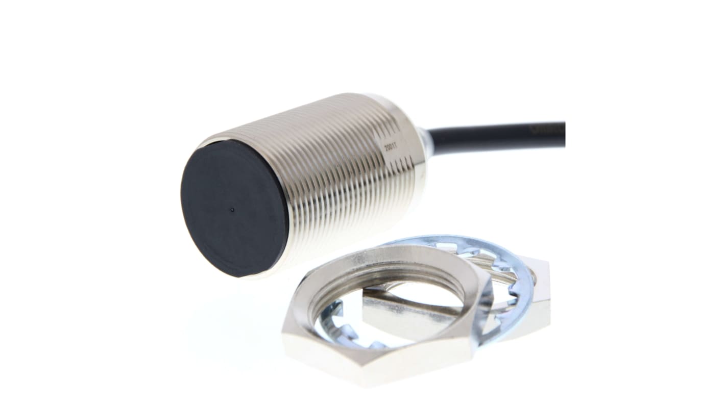 Sensore di prossimità cilindrico Omron E2E-X20D230 2M, M30 x 1.5, NPN/PNP, rilevamento 7 mm, IP67G, cavi resistenti all'olio.