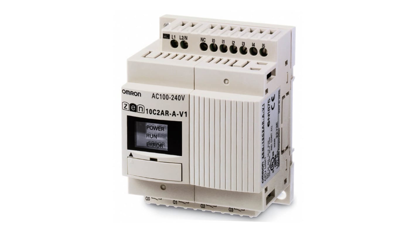 Relè di controllo programmabile Omron ZEN-10C2DR-D-V2, 6 ingressi, 4 uscite, tensione 24 V CC, programmazione semplice.