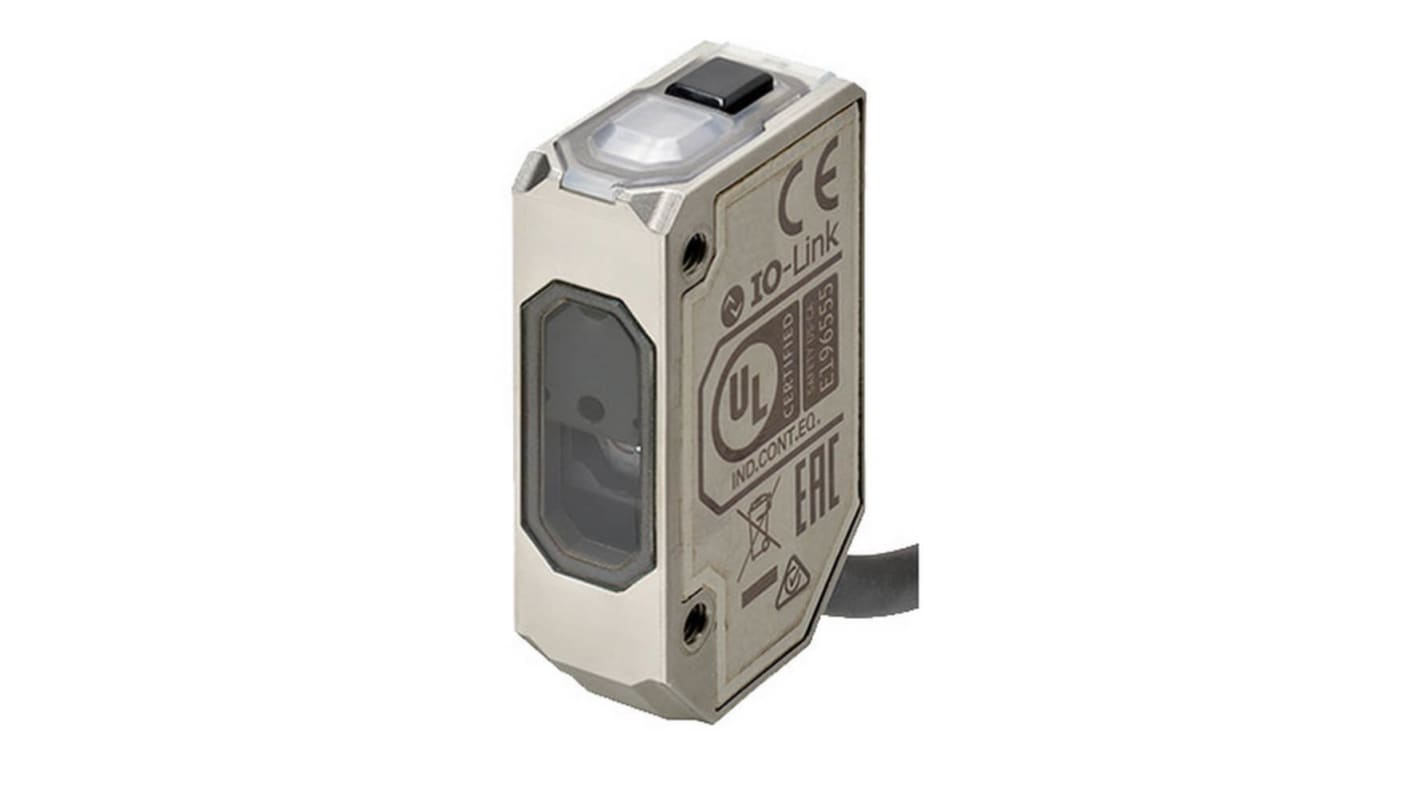 Sensore fotoelettrico rettangolare Omron E3AS-F1000IMN 2M, rilevamento fino a 1000 mm, uscita NPN, alimentatore integrato.