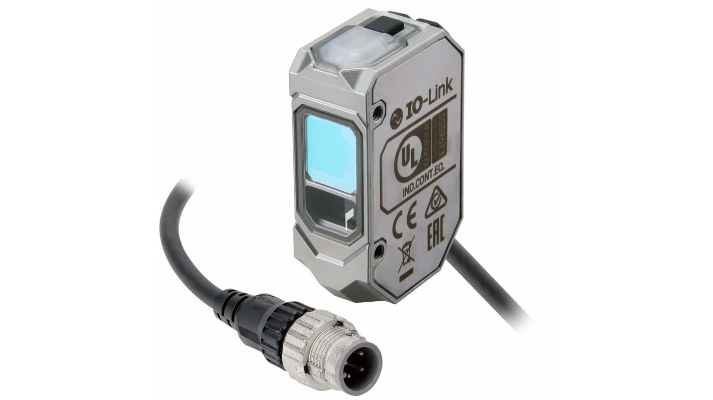 Sensore fotoelettrico rettangolare Omron E3AS-HL500LMN-M1TJ 0.3M, rilevamento da 35 a 500 mm, uscita NPN, connettore M12 a 4 pin.