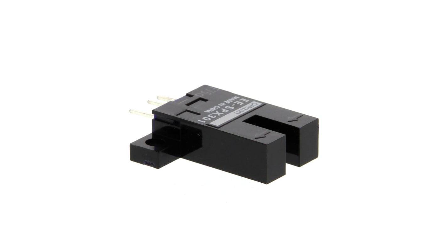 Sensore fotoelettrico a forcella Omron EE-SPX401, rilevamento a 3600 mm, uscita NPN, contenitore in plastica nera.