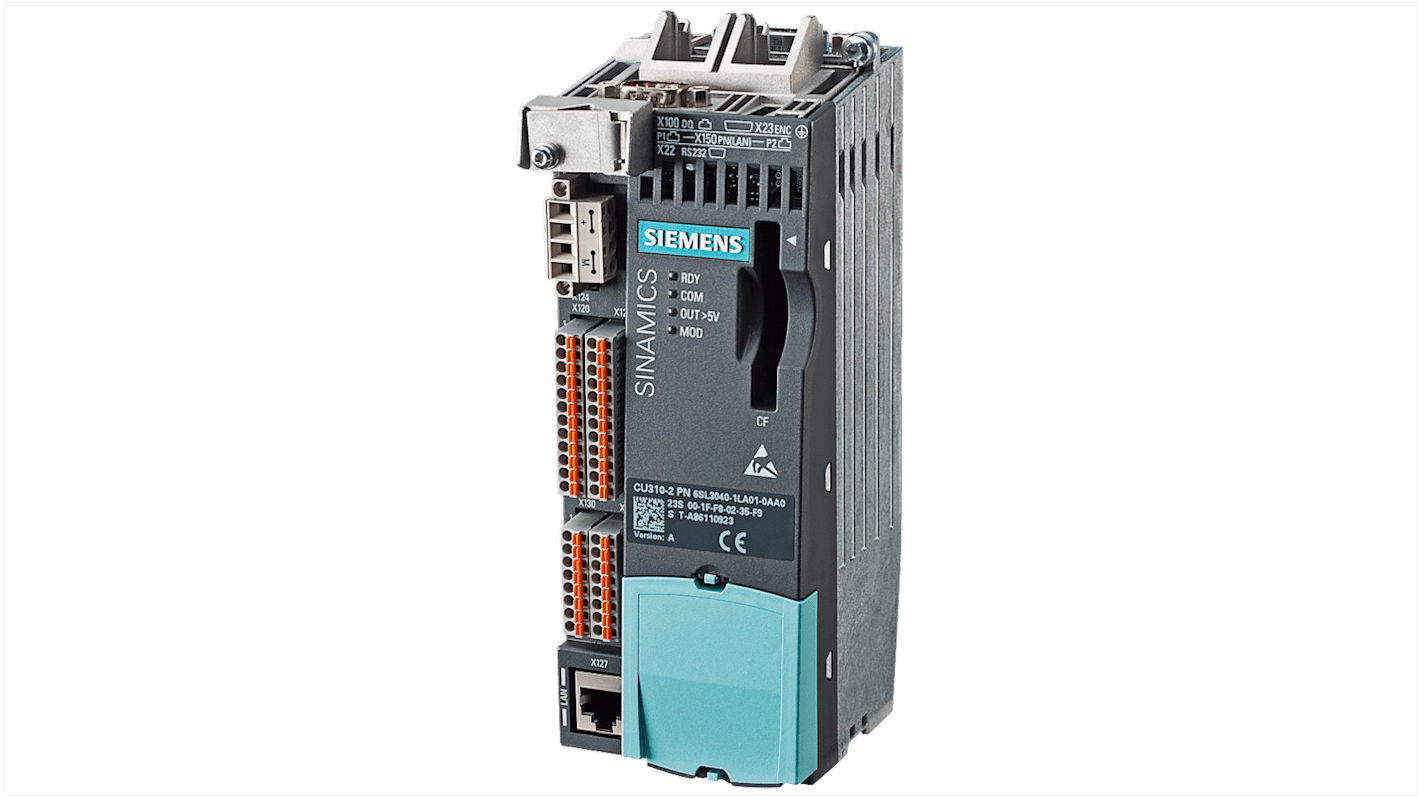 Controller Siemens 6AG10401LA012AA0 per SIPLUS S120 CU310-2 PN, interfaccia PROFINET, dimensioni 191 x 73 x 75 mm, grado di protezione IP20.