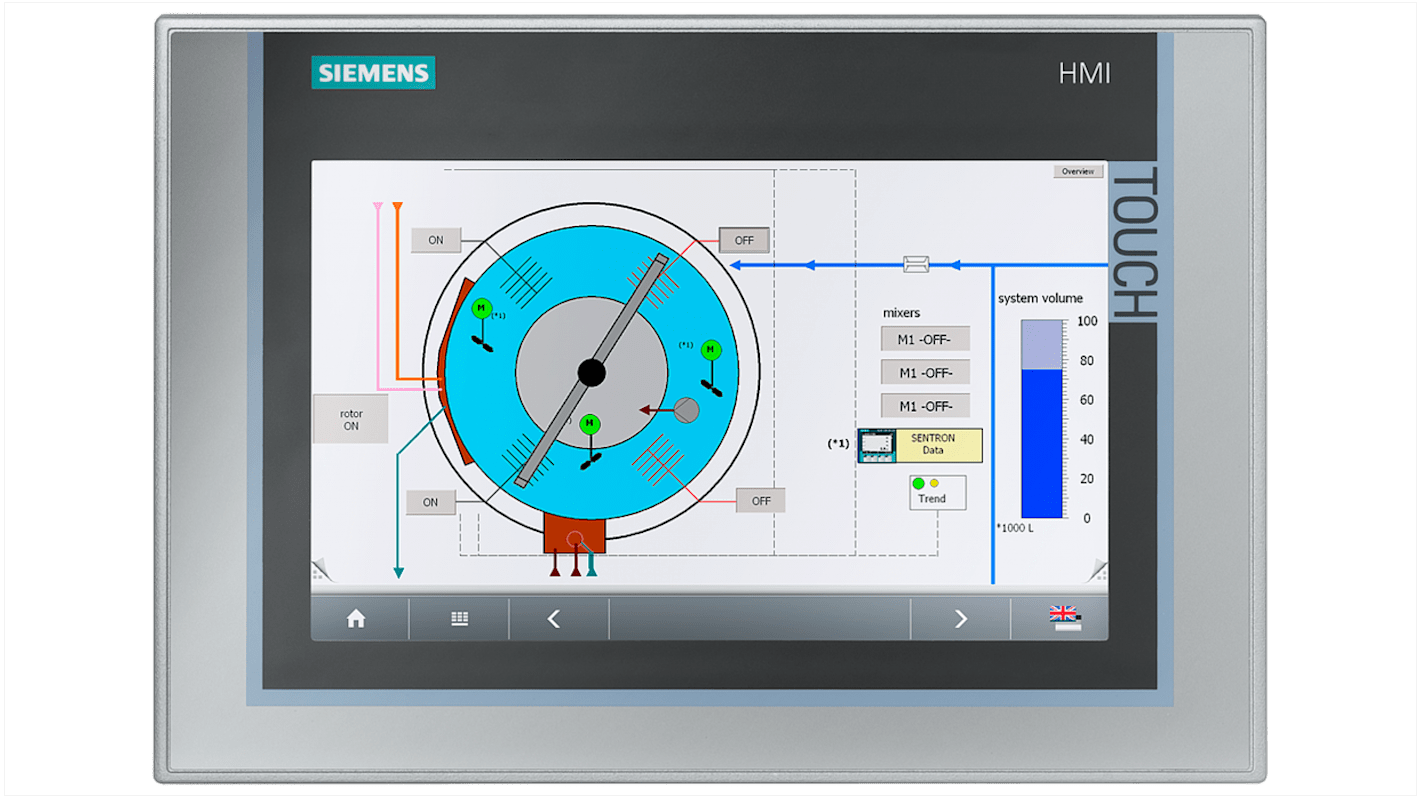 Pannello HMI Siemens 6AG11240JC014AX0, TP900 Comfort, 9 pollici, risoluzione 800 x 480, interfaccia PROFINET.