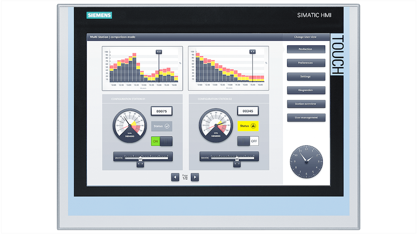 Pannello HMI Siemens 6AG11240QC024AX1, TP1500 Comfort, 15,4", risoluzione 1280x800, interfacce PROFINET e MPI.