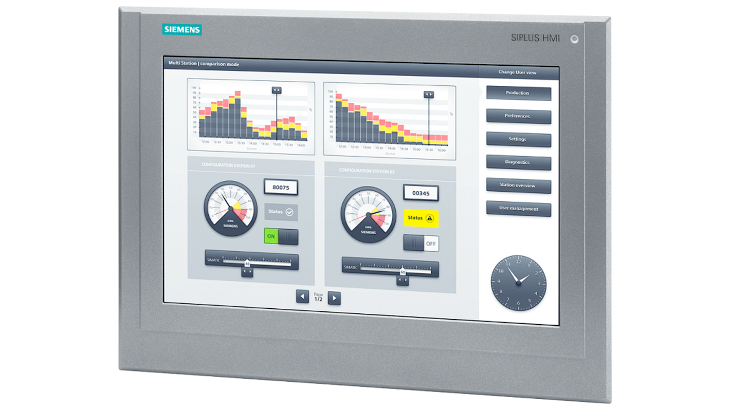 Pannello HMI Siemens 6AG11240QC132AX0 TP1500 Comfort, display 15,4" TFT, risoluzione 1280x800, interfacce PROFINET e MPI.