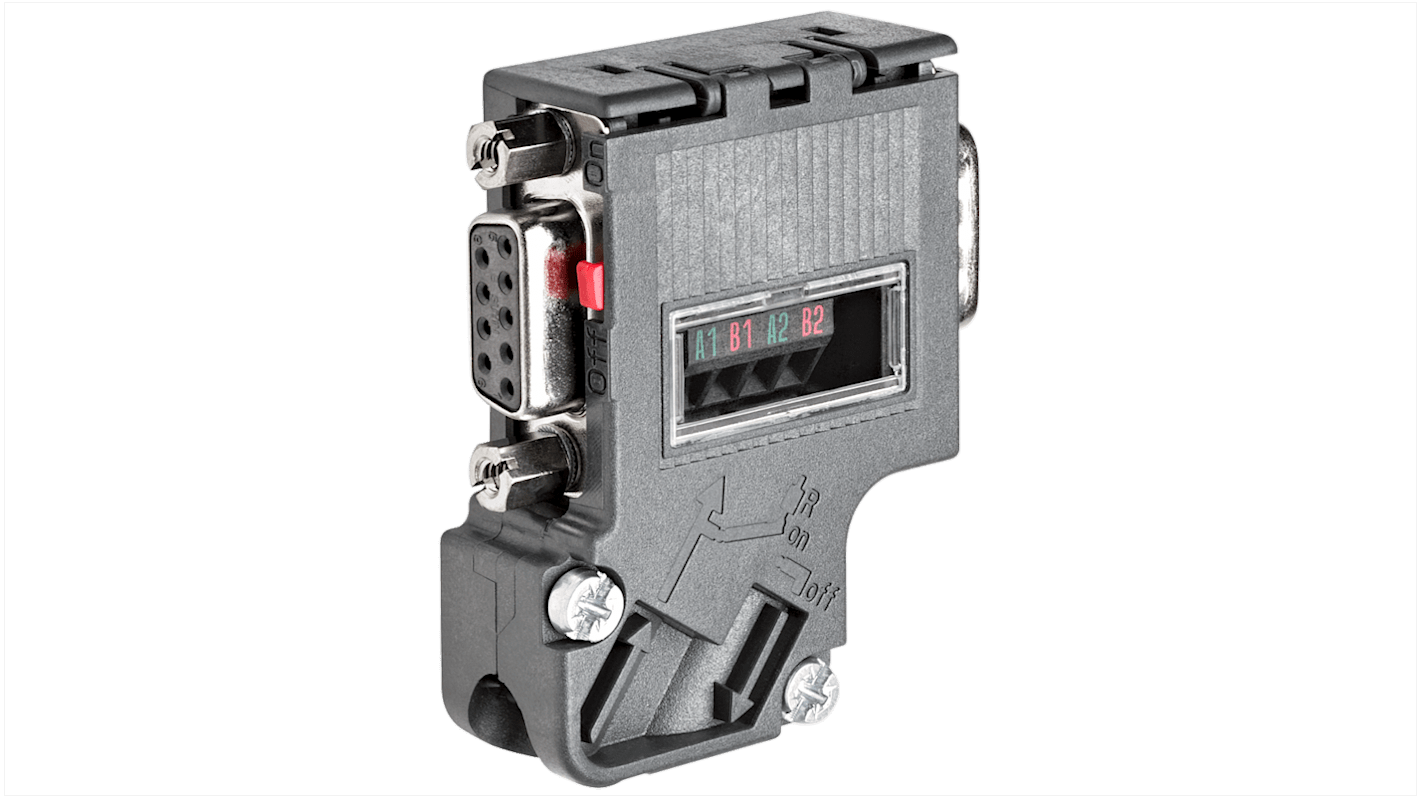 Connettore maschio Siemens 6AG19720BB427XA0 SIPLUS DP PROFIBUS, porta RS 485, dimensioni 54 x 15,8 x 39,5 mm, classe di protezione IP20.