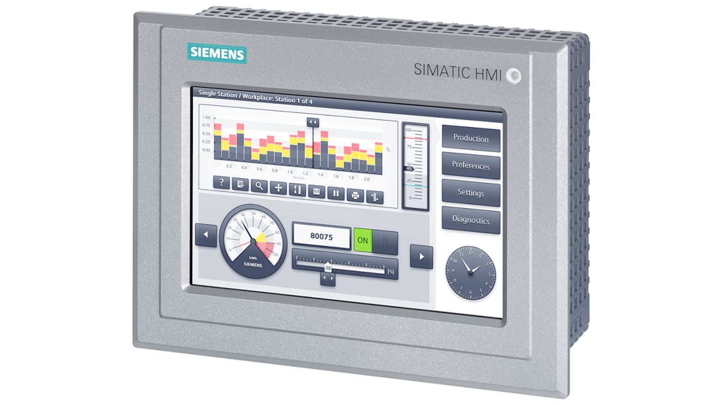 Pannello HMI Siemens 6AG21240GC131AX0 TP700 per esterni, display 7", risoluzione 800x480, interfacce PROFINET e MPI.