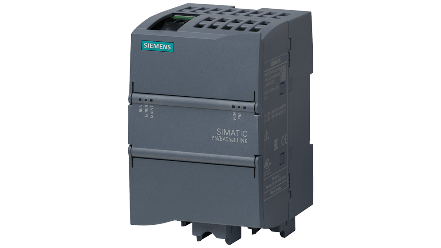 Accoppiatore Siemens 6BK16210AA000AA0 per SIMATIC, alimentazione 24 V, due porte RJ45, montaggio su guida DIN, dimensioni 112 x 70 x 75 mm.