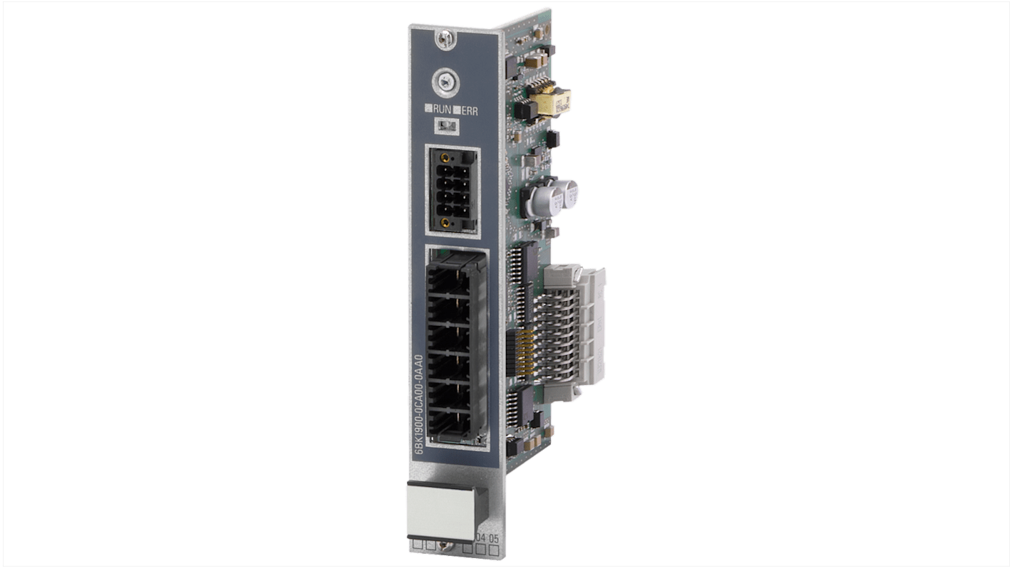 Modulo I/O Siemens 6BK19000CA000AA0, SIPLUS analogico, montaggio verticale, 230-480 V, dimensioni 141 x 27 x 110 mm.
