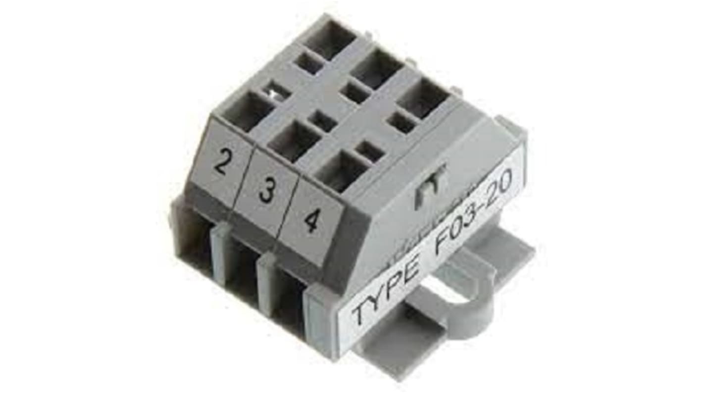 Morsettiera Omron F03-20 per K7L-AT50D, progettata per il collegamento di cavi e bande di rilevamento in applicazioni di sensori.