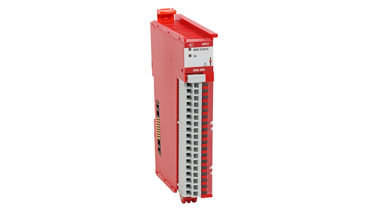 Modulo di ingresso sicurezza Rockwell Automation 5069-IB8S, 8 canali, 24 V c.c., dimensioni 144,57 x 22 x 105,42 mm. Compatibile con serie Compact 5000.