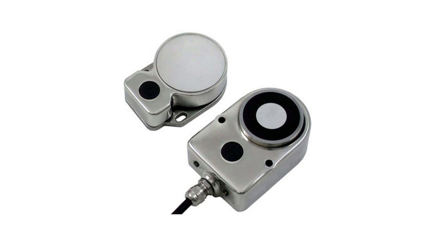 Interruttore di interblocco di sicurezza Omron D40ML-SS2-B-5M, in acciaio inox, con bloccaggio magnetico RFID e diagnosi guasti LED.