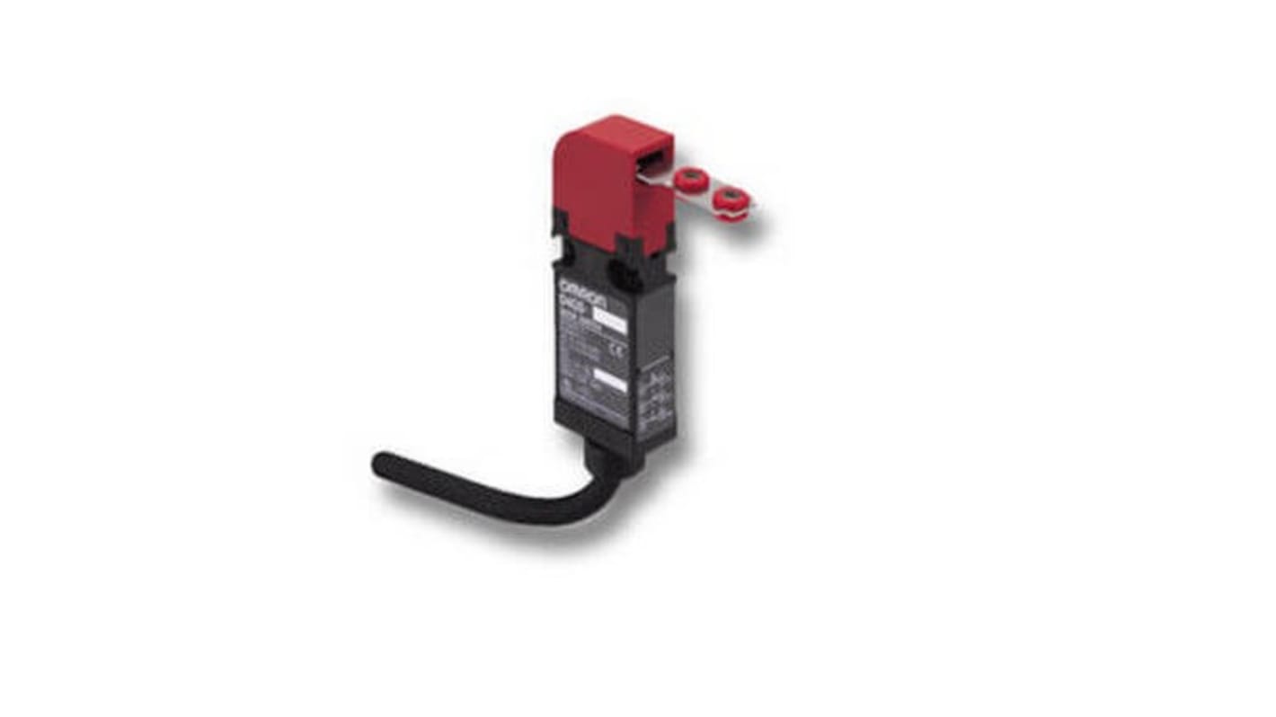 Interruttore di interblocco di sicurezza a chiave Omron D4GS-N2R, 2NC, design reversibile, custodia in plastica, montaggio anteriore o posteriore.