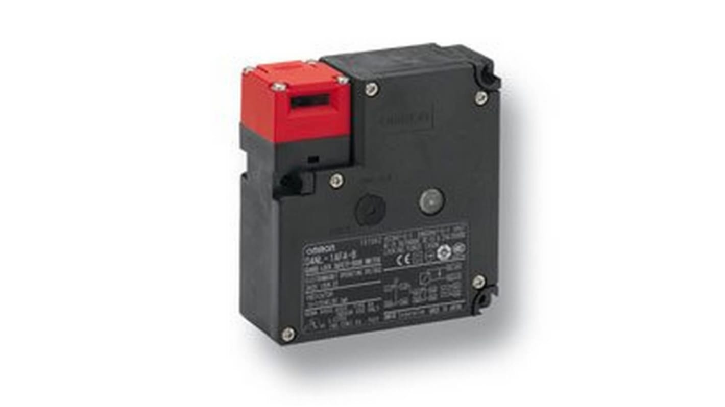 Interruttore di interblocco a solenoide Omron D4NL-1EFA-B, configurazione 2NC/1NO, grado di protezione IP67, custodia in plastica.