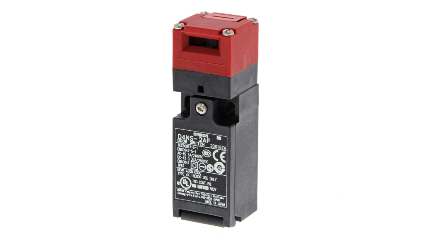 Interruttore di interblocco di sicurezza a chiave Omron D4NS-1FF, 2NC/1NA, custodia in resina, contatti placcati in oro.