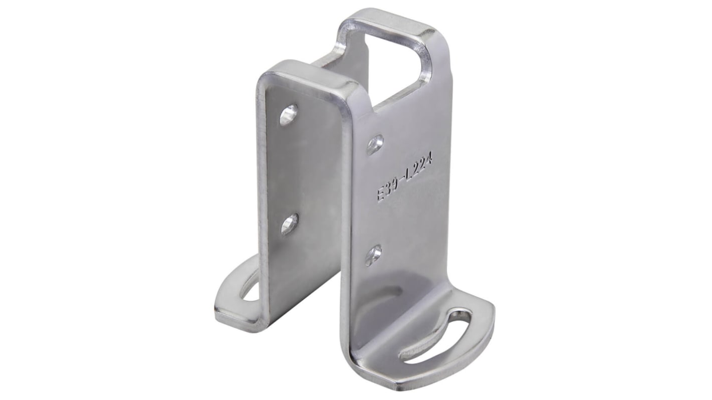 Staffa di montaggio Omron E39-L224 in acciaio inox per Serie E3AS-HL, con connettore M12 e accessori per viti M3.