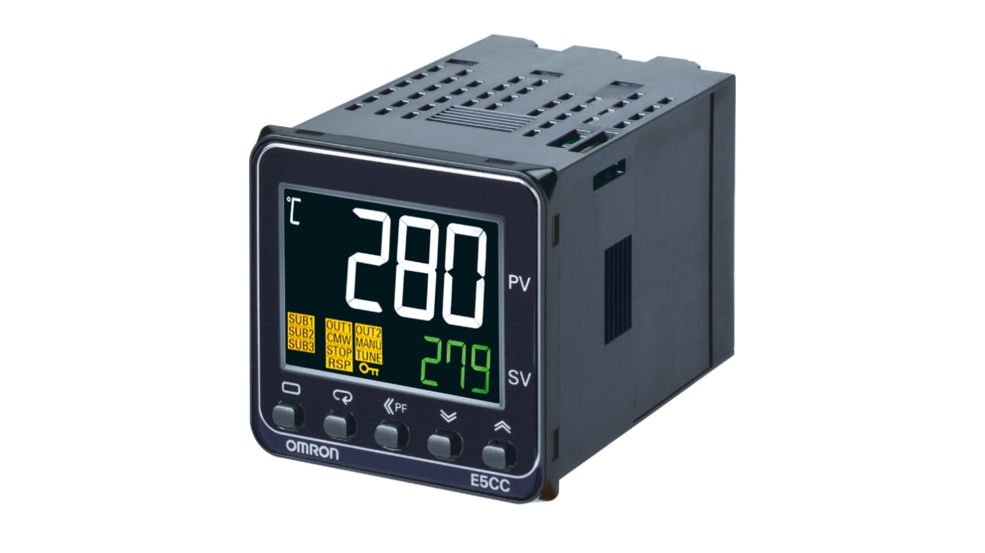 Omron E5CC-QX2DBM-006, controller digitale 48x48 mm, 4 uscite SSR, montaggio a pannello, 24 V, campionamento 50 ms.