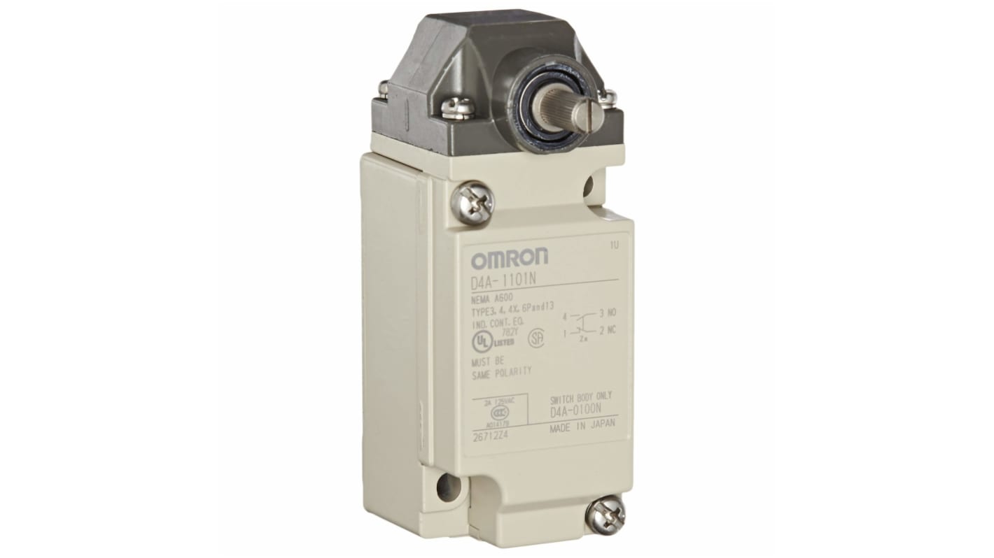 Interruttore SPDT D4A-1101N di Omron, con doppia guarnizione e coperchio sigillato per operazioni complesse.