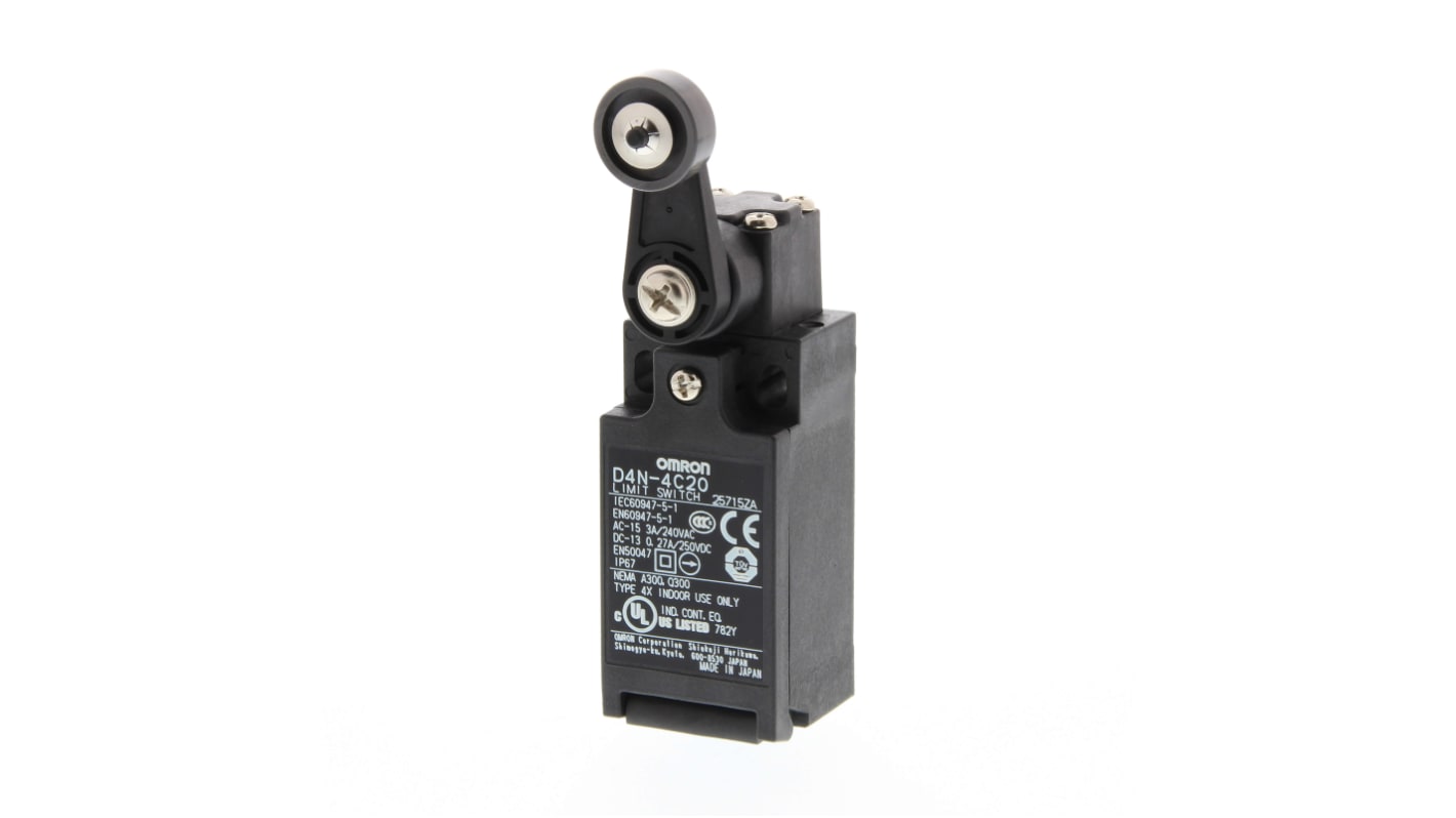 Interruttore di fine corsa di sicurezza Omron D4N-1B20, compatibile con carichi standard e microcarichi, contatti placcati oro.