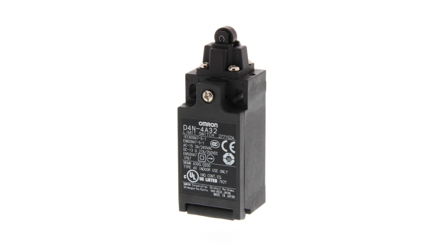 Interruttore di fine corsa di sicurezza Omron D4N-4A32, grado di protezione IP67, con contatti placcati oro e connettore M12.