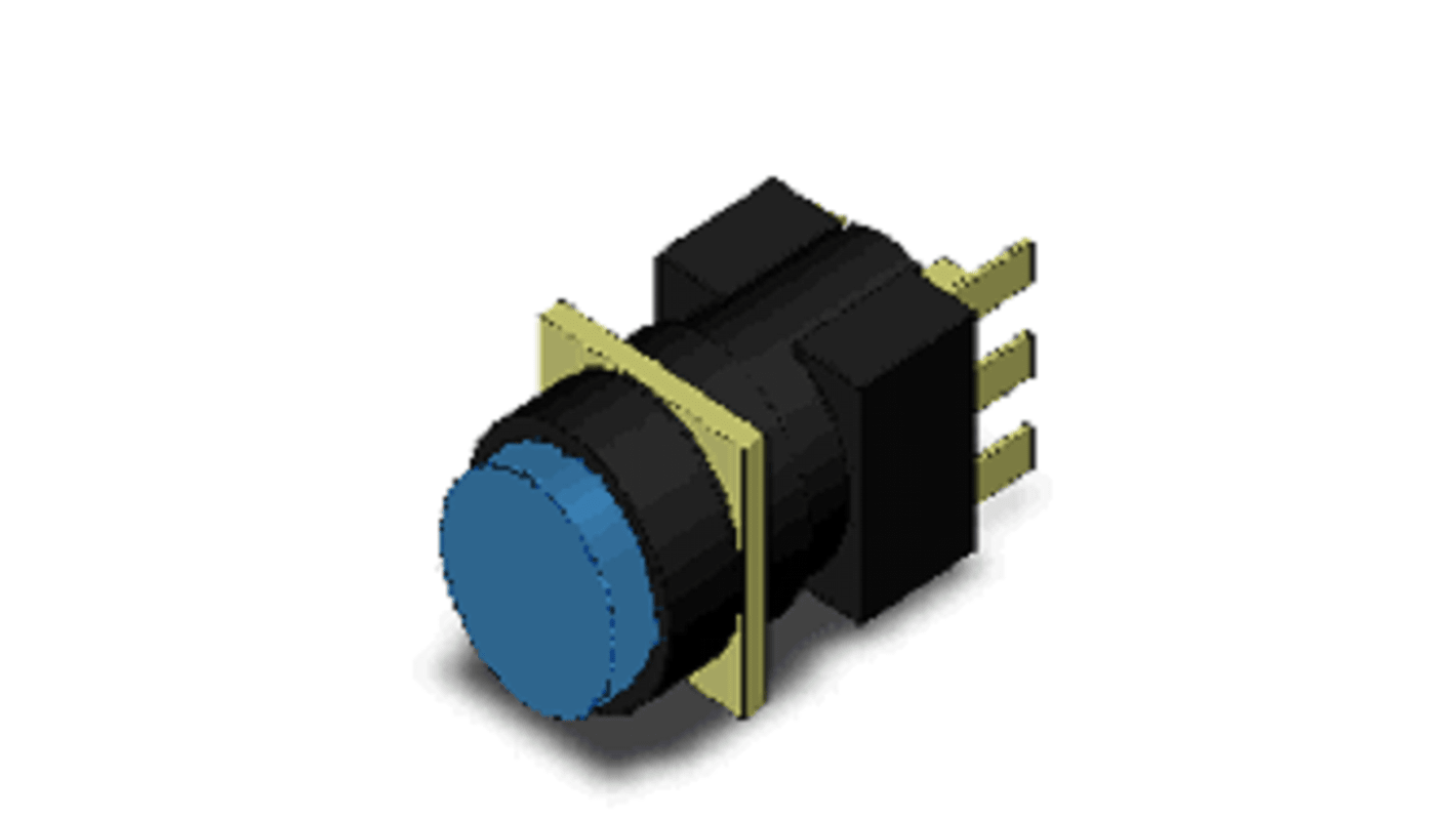 Interruttore a pulsante Omron A165-TAM-1, SPDT, montaggio a pannello, IP65, diametro 16 mm, colore blu, tensione 30V cc.