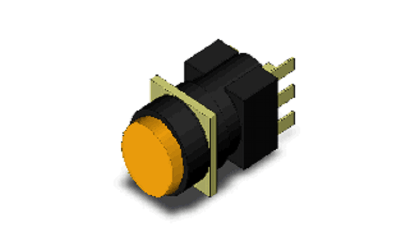 Interruttore a pulsante Omron A165-TYM-1, SPDT, montaggio a pannello, IP65, diametro 16 mm, colore giallo.