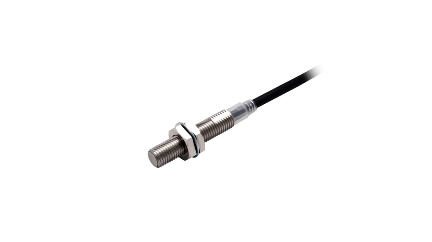 Sensore di prossimità cilindrico PNP Omron E2E-X1R5B1TL8 2M, induttivo M8, corpo in acciaio inox, distanza di rilevamento 1,5 mm.