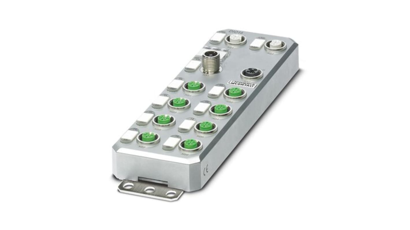 Modulo I/O distribuito Phoenix Contact 2701517 per rete PROFINET, alloggiamento in zinco pressofuso, dimensioni 185 x 60 x 38 mm. Ideale per segnali digitali in ambienti industriali.