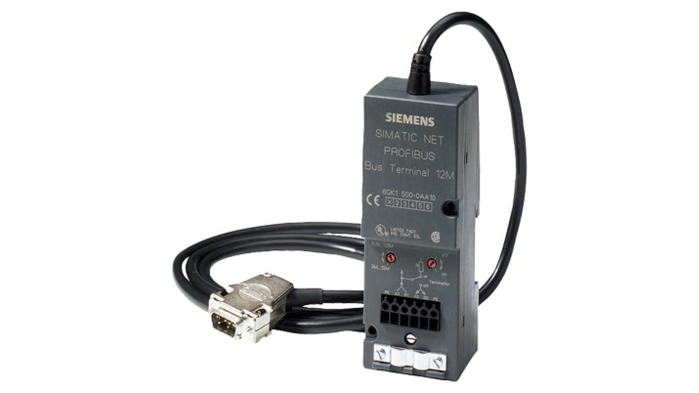 Connettore bus PROFIBUS Siemens 6GK15000AB00, terminale RS 485, cavo di 3 metri, montaggio su guida DIN.