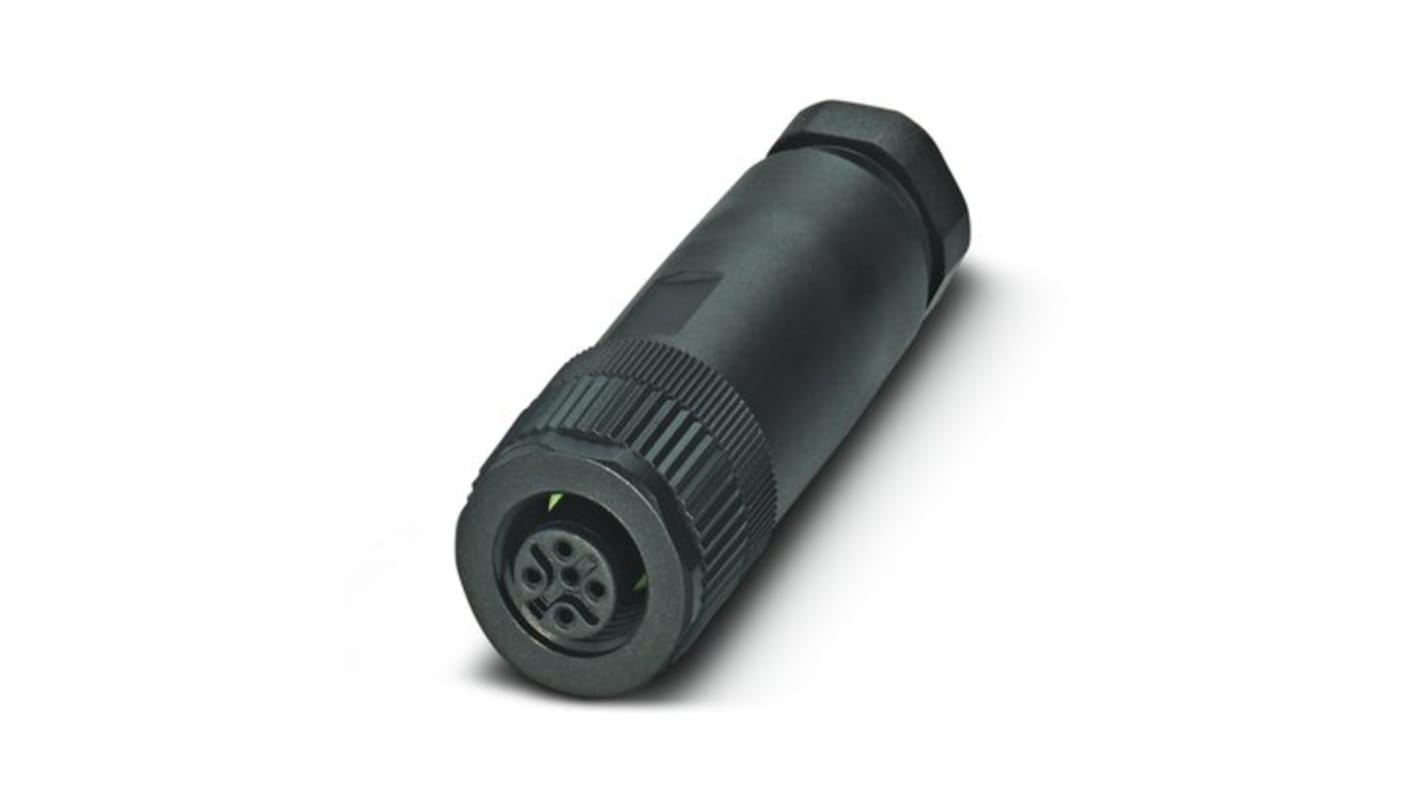 Connettore circolare femmina M12 5 poli IP67 in plastica per conduttori vari. Tecnologia a vite per sicurezza. Adatto a diverse applicazioni industriali.