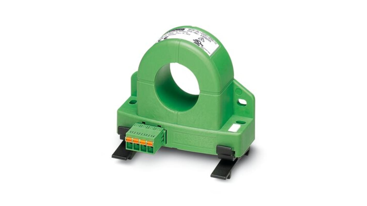 Trasduttore di corrente Phoenix Contact 2308205, ingresso 0-200 A, uscita 0-10 V, montaggio su guida DIN, alimentazione 24 V.