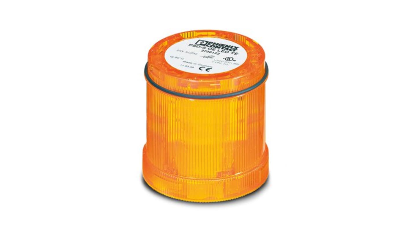 Torretta di segnalazione LED gialla Phoenix Contact 2700122, 24 V, IP65, durata 50.000 ore, basso consumo energetico.