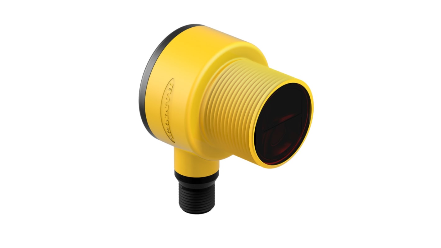 Sensore fotoelettrico cilindrico a retroriflessione Banner T30SP6LPQ, rilevamento 50 mm a 6 m, uscita PNP, IP69K.