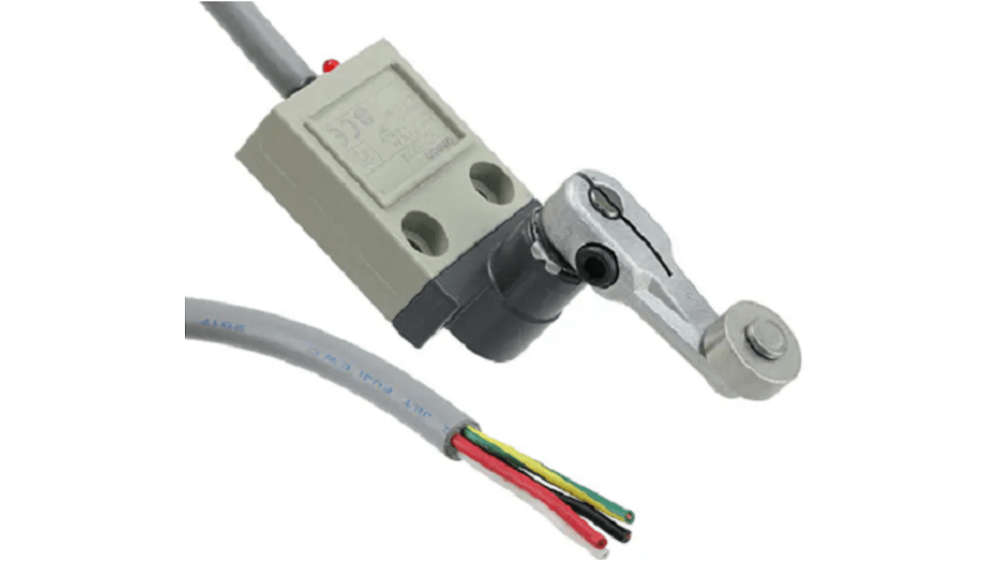 Interruttore di fine corsa a leva a rullo Omron D4C3224, compatto, SPDT, protezione IP67, cavo VCTF da 3 m.