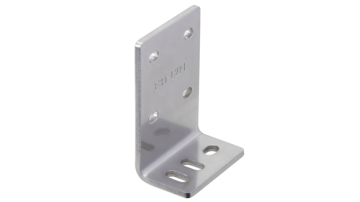 Staffa di montaggio a L Omron E39-L221 in acciaio inossidabile, con viti M3-L10, compatibile con sensori fotoelettrici.