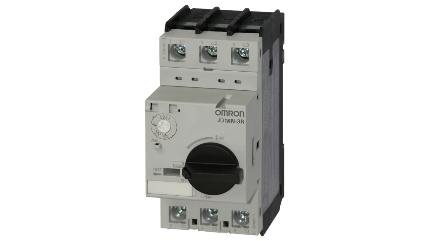 Interruttore automatico motore Omron J7MN-3R-E25, tipo rotativo, tensione 3-400 V, corrente 250 mA, protezione classe 10.
